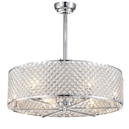 Warehouse Of Tiffany CFL-8235REMO-CH 29 in. Miyaka 6-Light 3-Blade Lighted Ceiling Fan with Crystal Shade, Silver Chrome CFL-8235REMO/CH